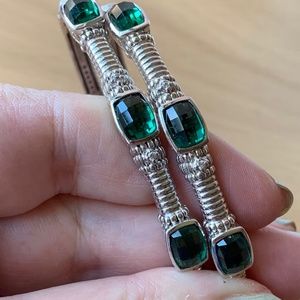 JUDITH RIPKA SET OF 2 EMERALD GREEN QUARTZ BANGLE BRACELETS 925 STERLING SILVER